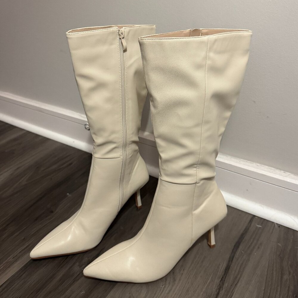 Princess Polly Elodiee Knee High Boots in Cream - Picture 2 of 11